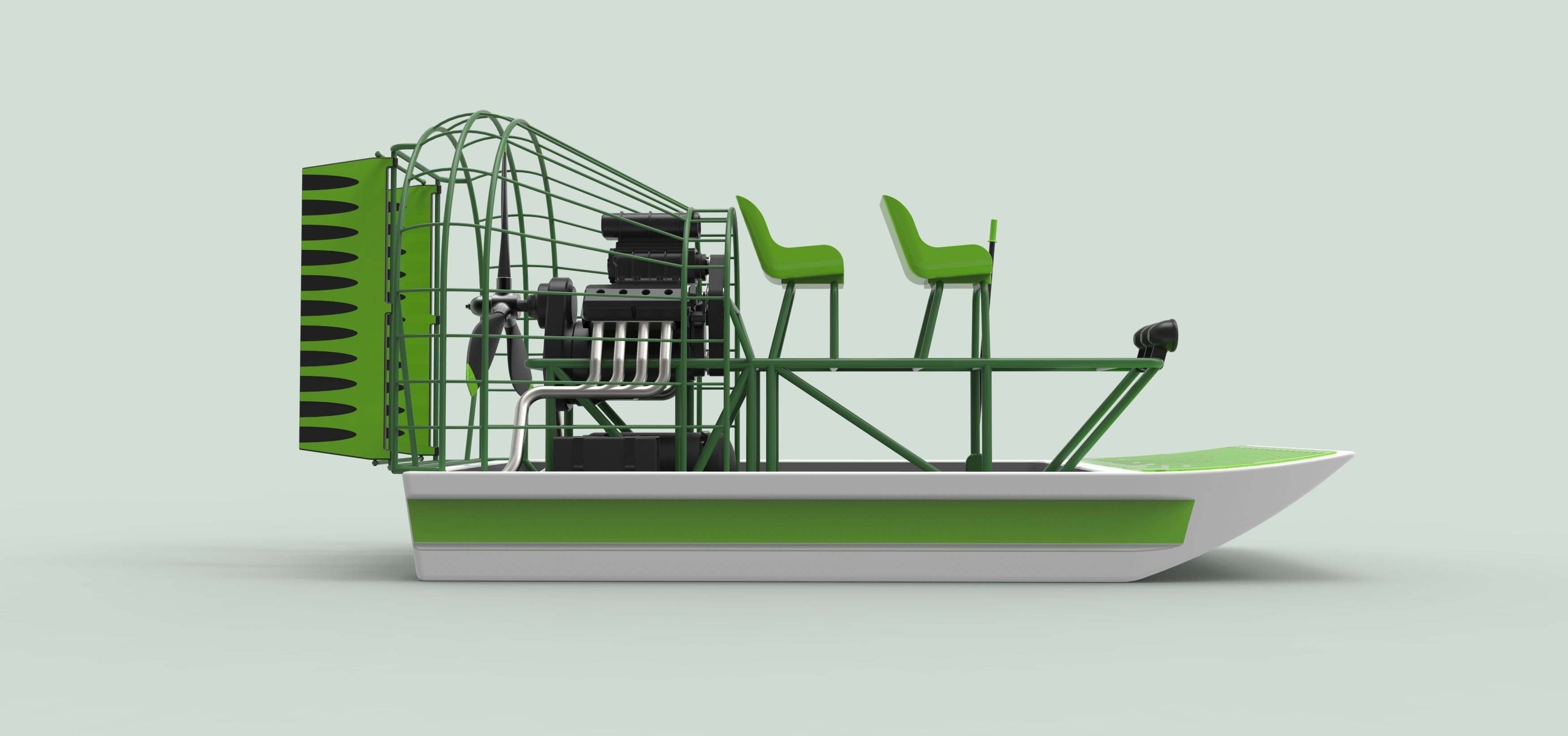 Airboat alligator boat with seats 3D model_6
