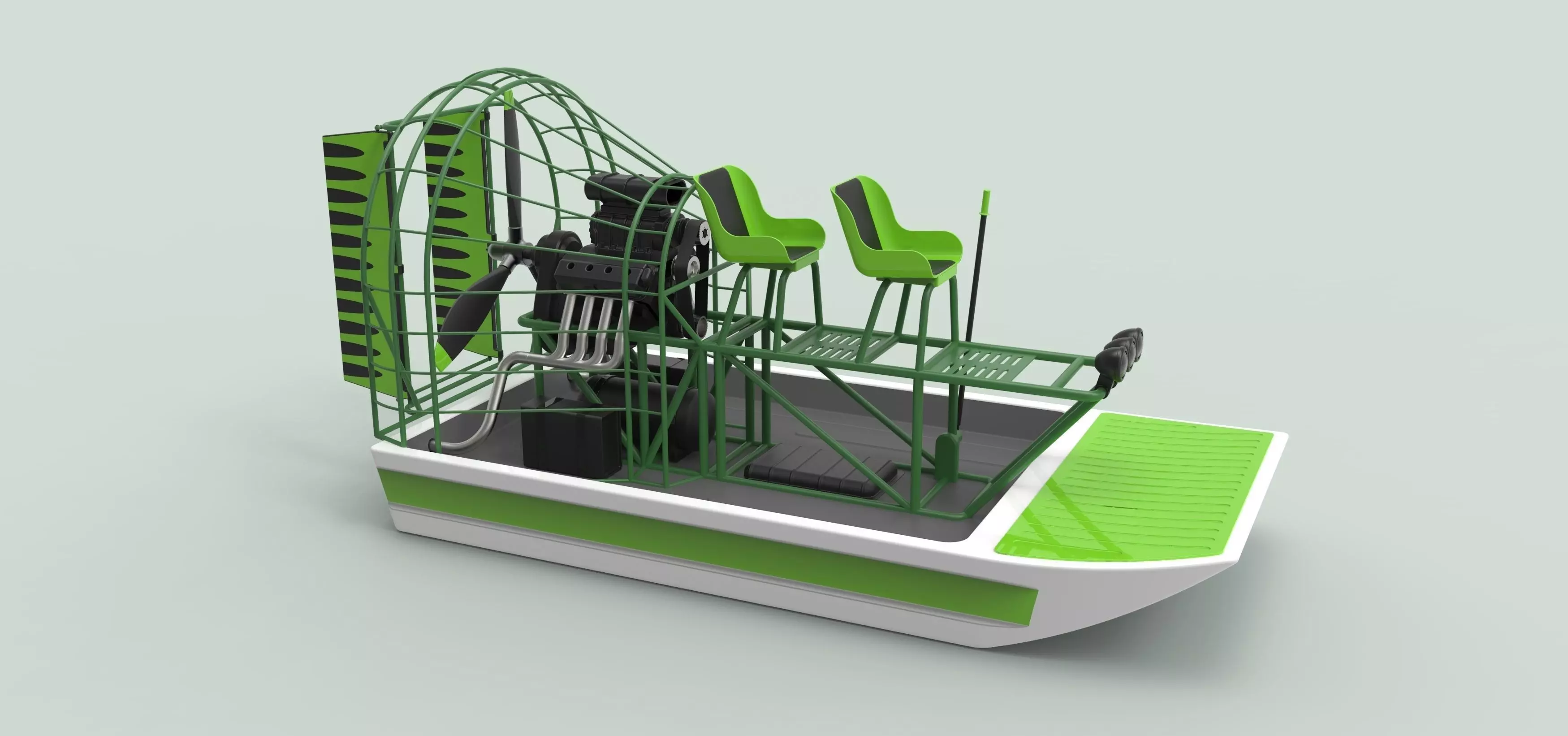 Airboat alligator boat with seats 3D model_0