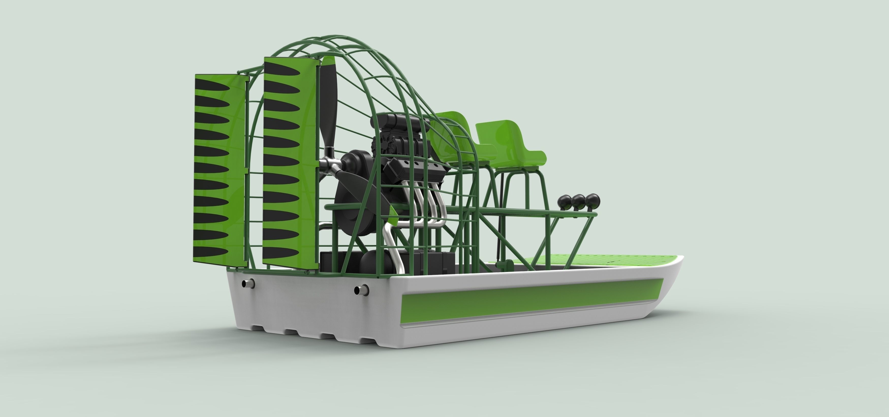 Airboat alligator boat with seats 3D model_12