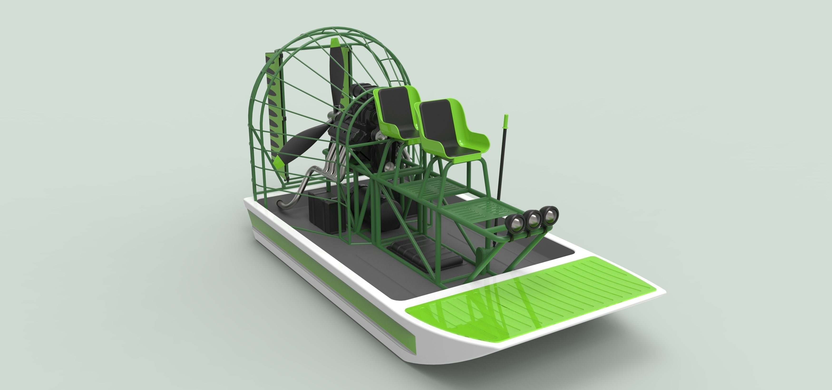 Airboat alligator boat with seats 3D model_2