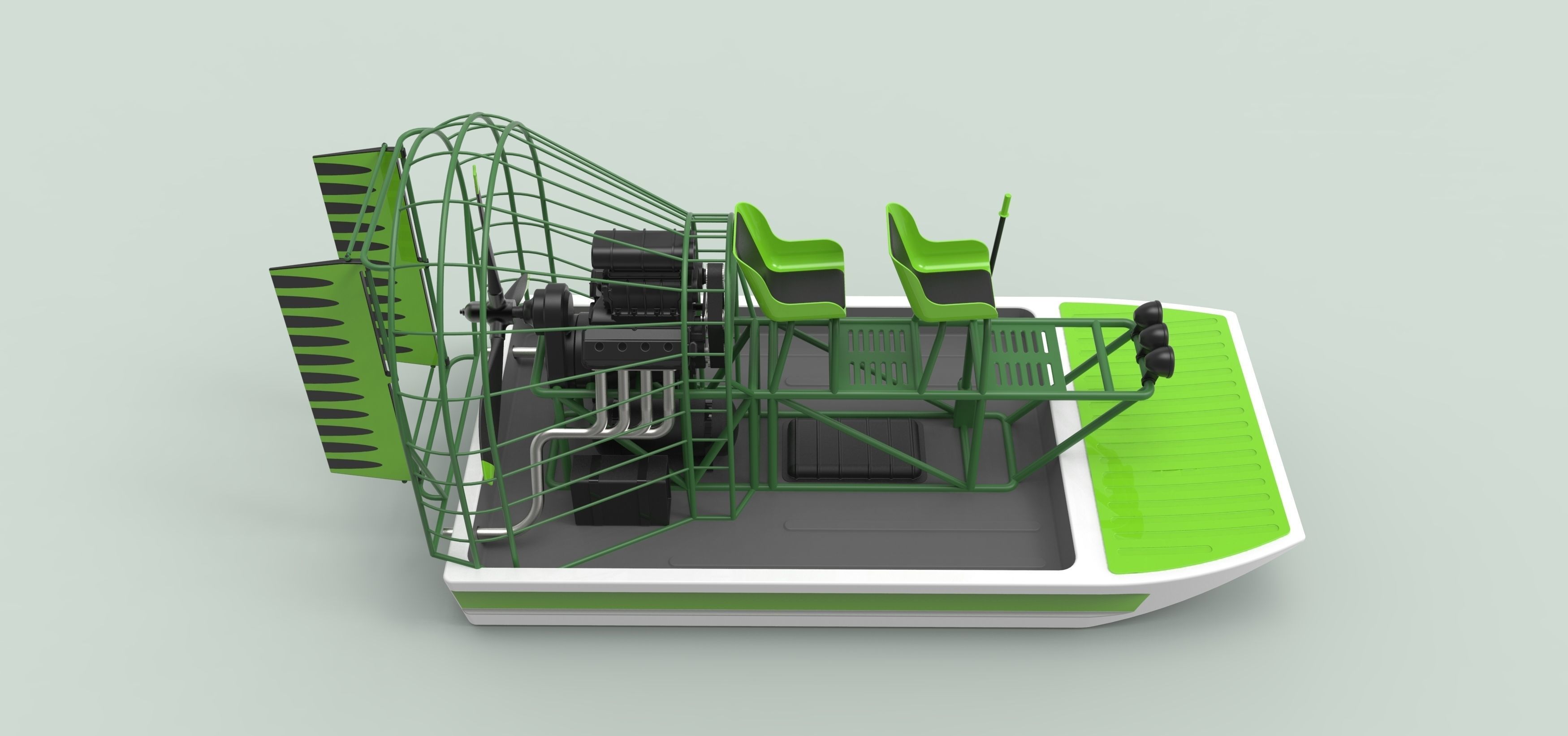 Airboat alligator boat with seats 3D model_7