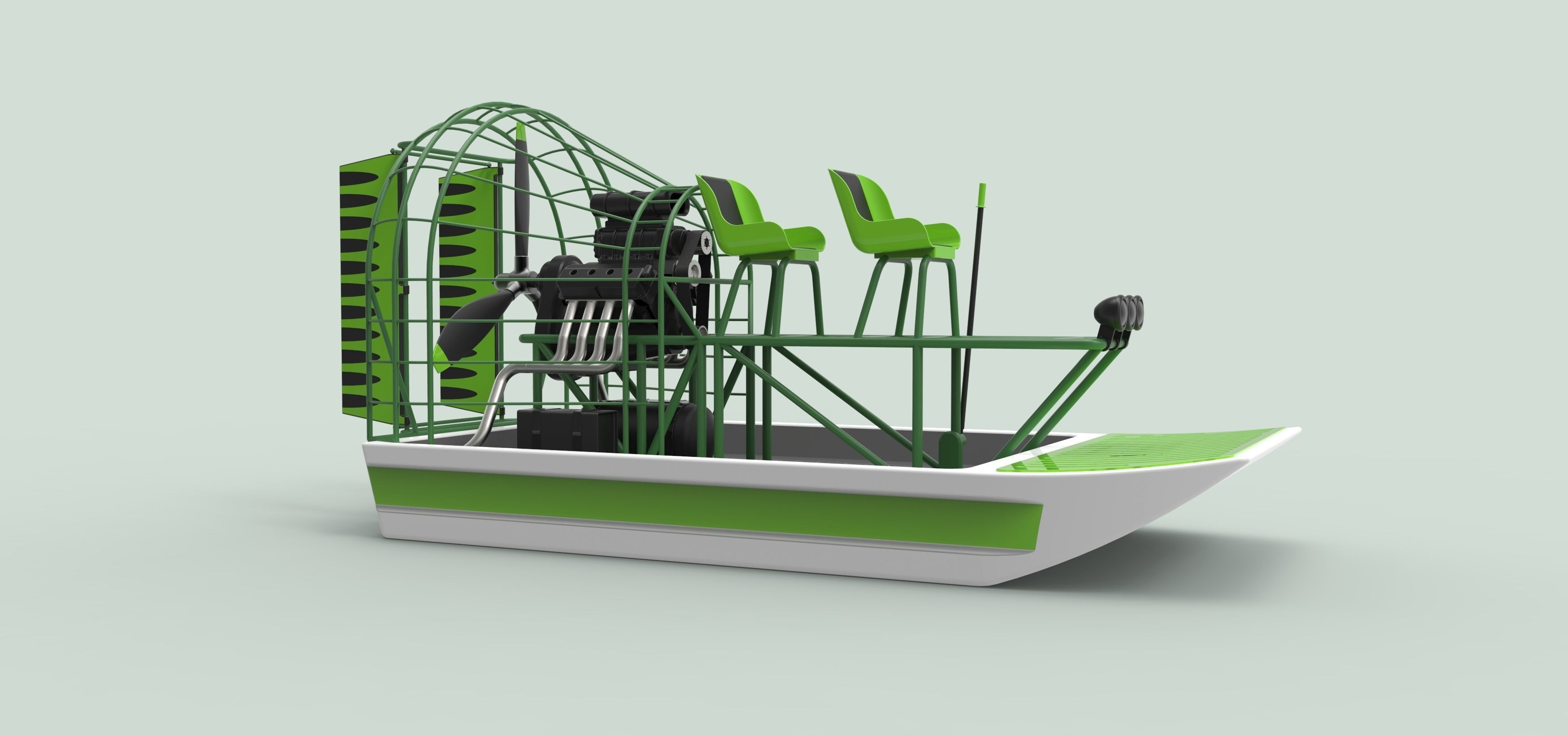 Airboat alligator boat with seats 3D model_1