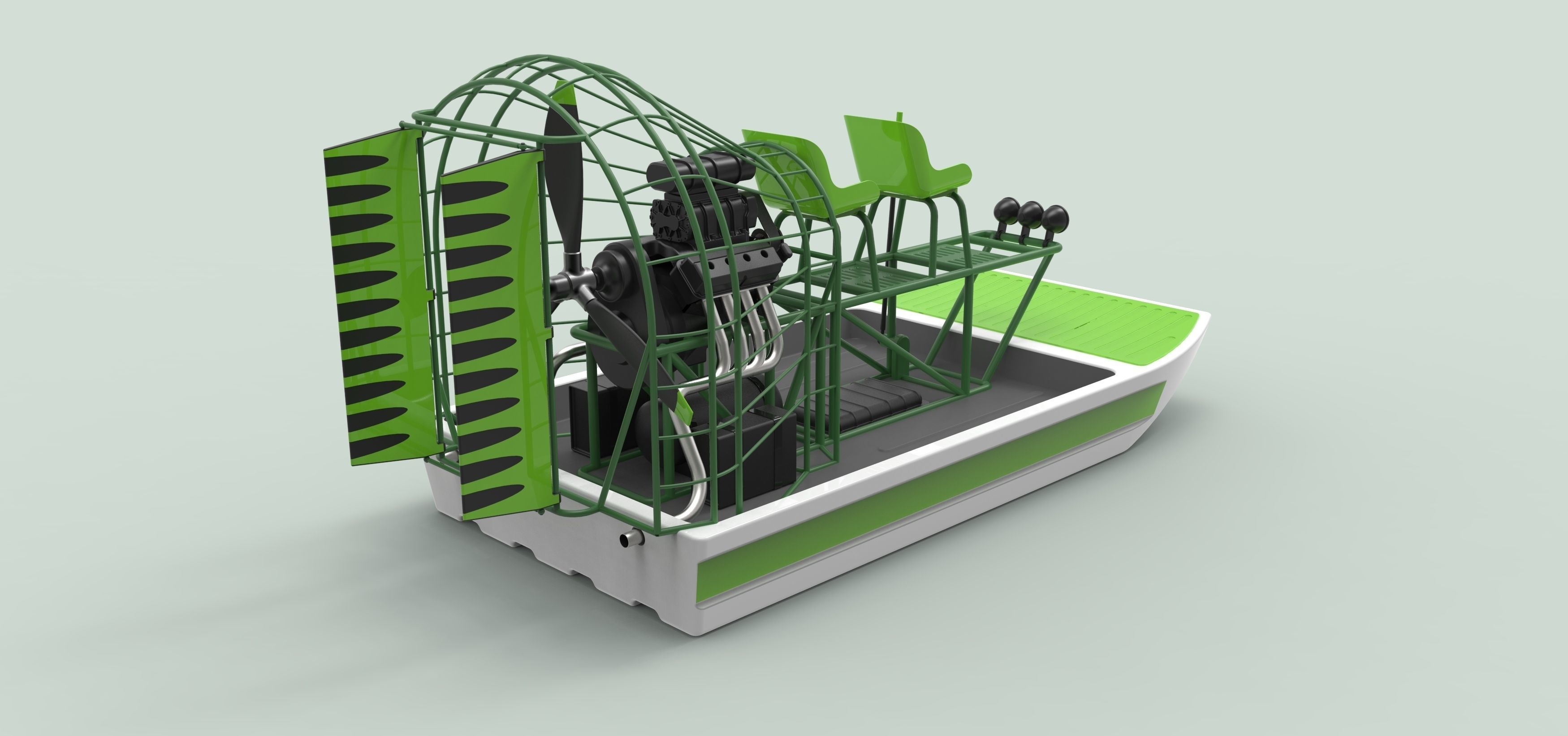 Airboat alligator boat with seats 3D model_11