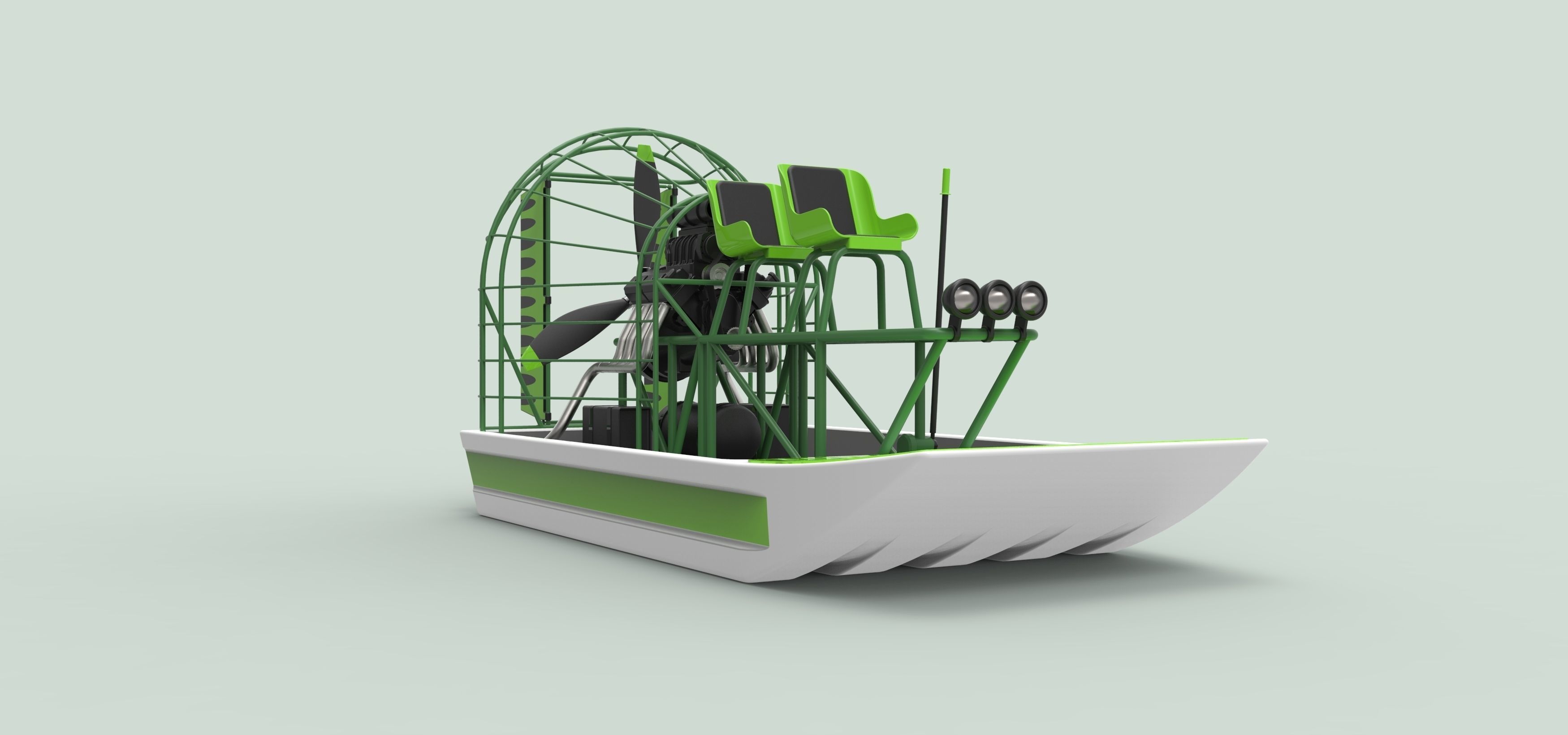 Airboat alligator boat with seats 3D model_3