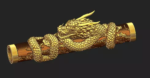 Golden Imperial Dragon Scroll Case 3D Relief Model Low-poly 3D model
