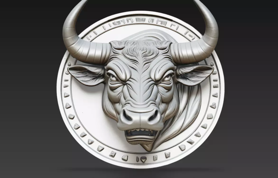 Aggressive Bull Head Relief Round Coin Medallion STL 3D print model