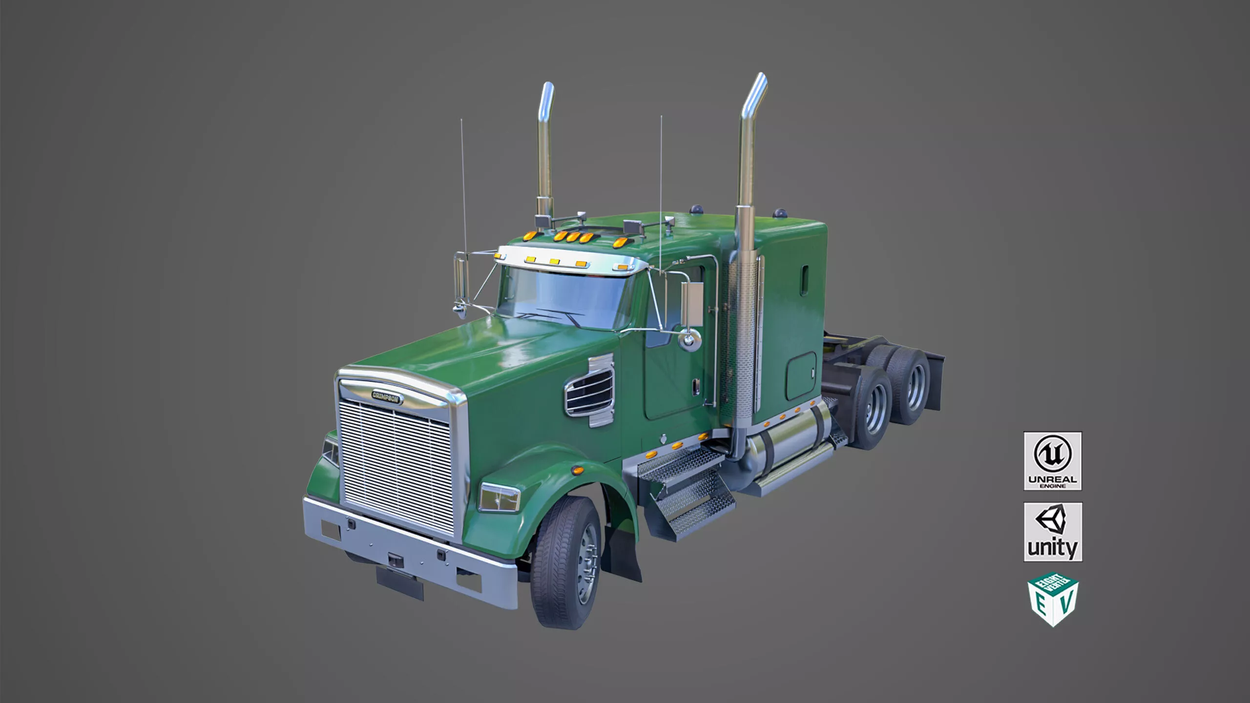 Heavy Truck Chassis 07 Generic Green All PBR Unity UE Textures Low-poly 3D model