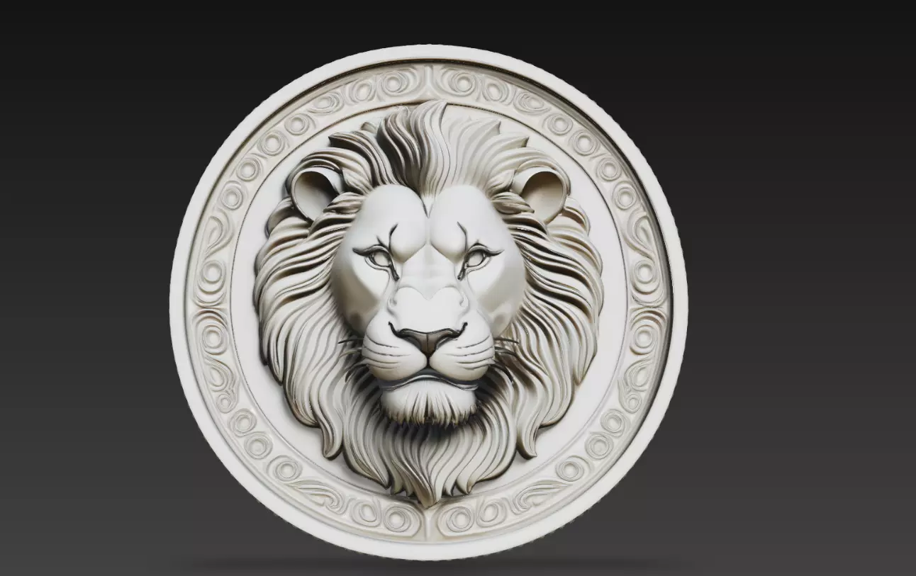 Classic Lion Emblem Round Relief Medallion STL Sculpture 3D print model