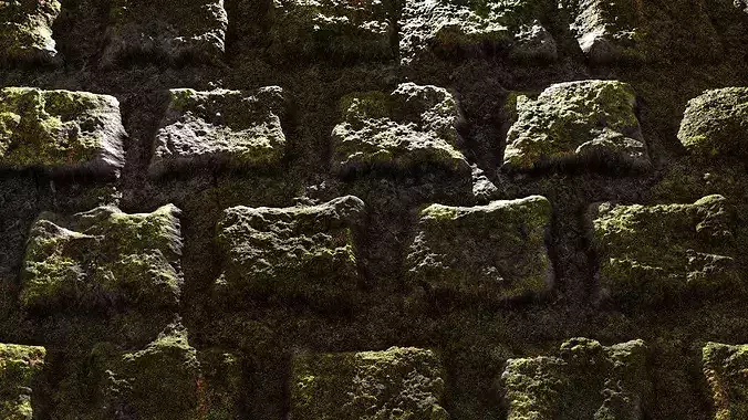 Mossy Stone Wall 8K PBR Texture