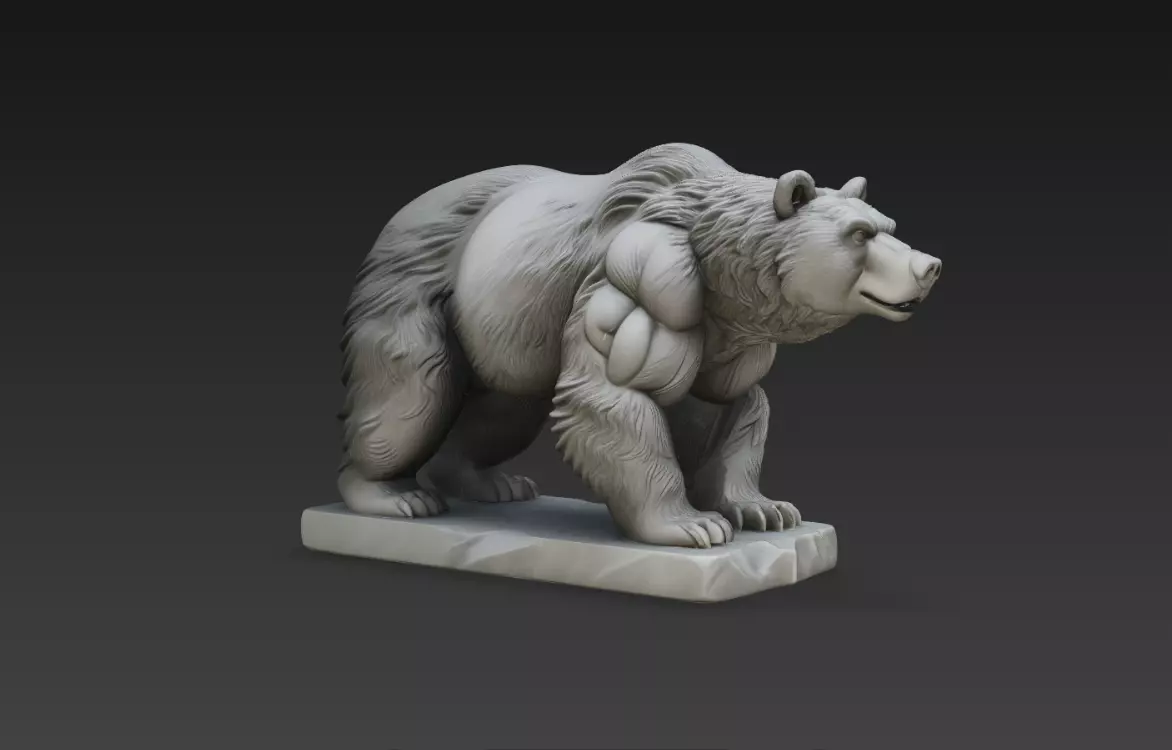 Muscular Bear Sculpture Powerful Animal Statue STL Model 3D print model