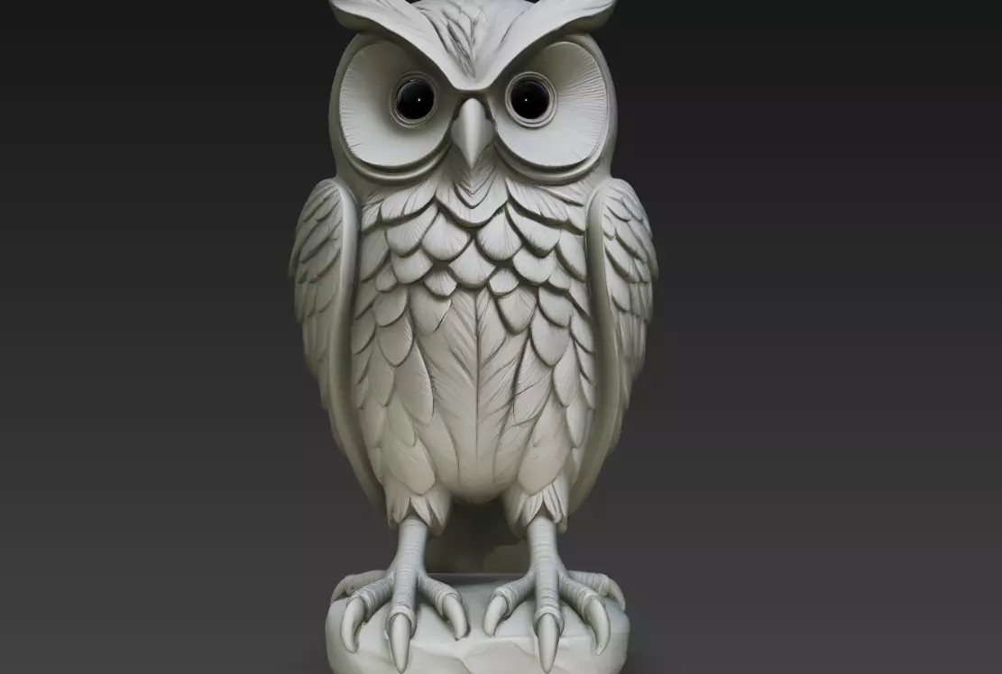 Big Eye Owl Sculpture Cute Stylized Bird Statue STL Model 3D print model