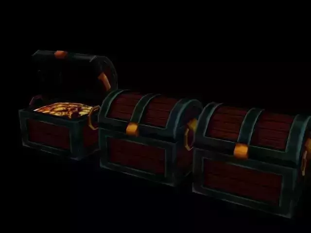 Low Poly 3D Chest three treasure chests Low-poly 3D model