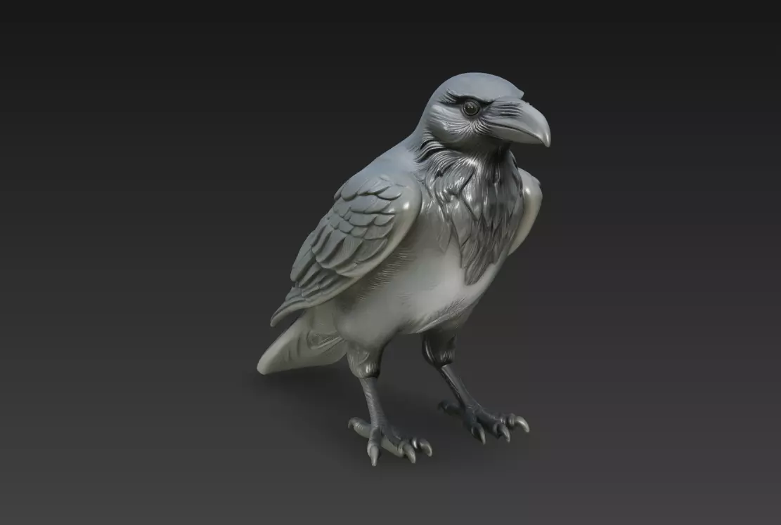Standing Raven Bird Sculpture Realistic Crow STL Model 3D print model