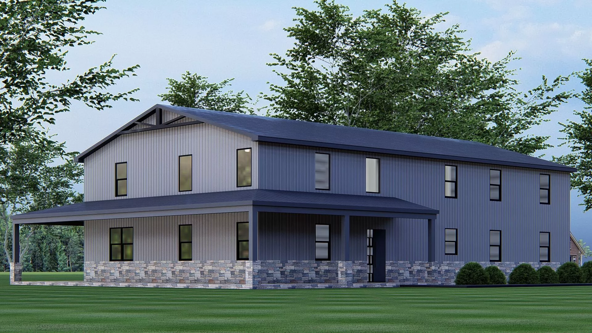 Modern Barndominium House with Garage Two Story 3DExterior Model 3D model