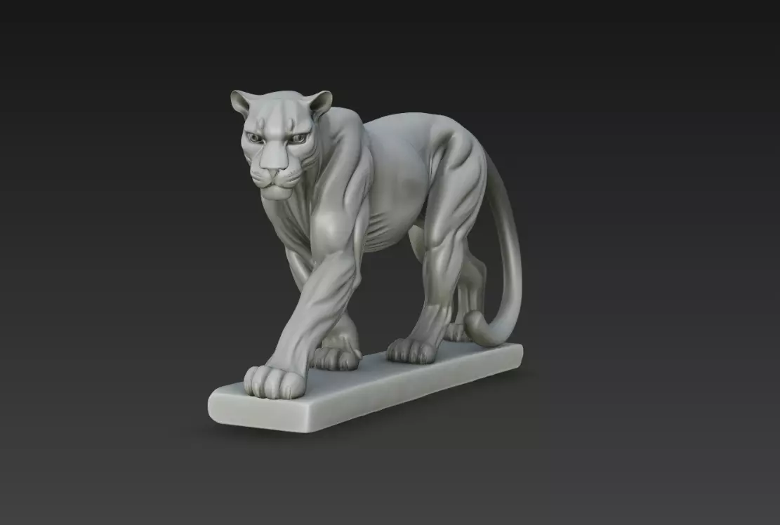 Walking Cougar Big Cat Sculpture with Base STL Model 3D print model