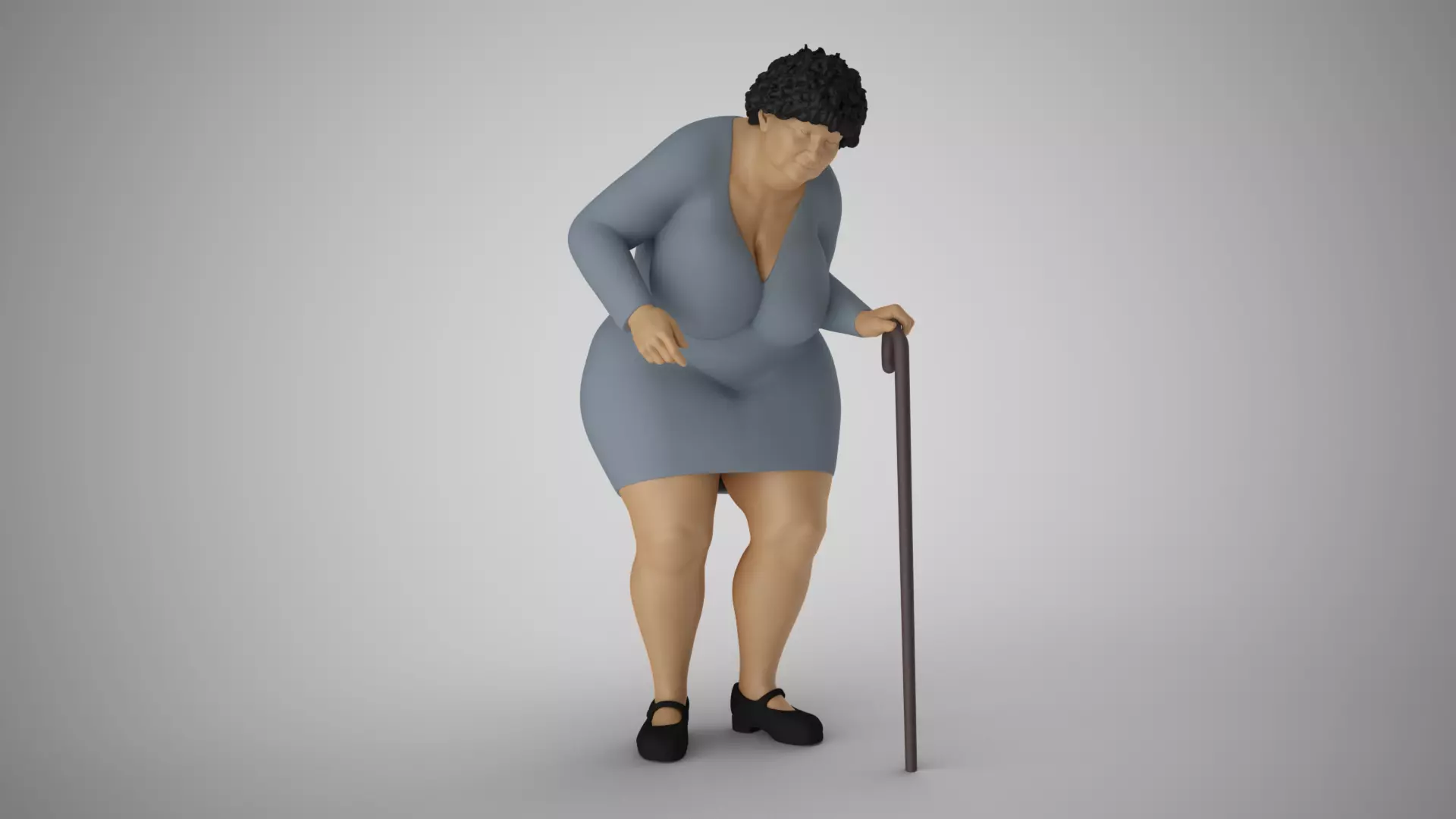 Old Woman with a Cane 3D print model