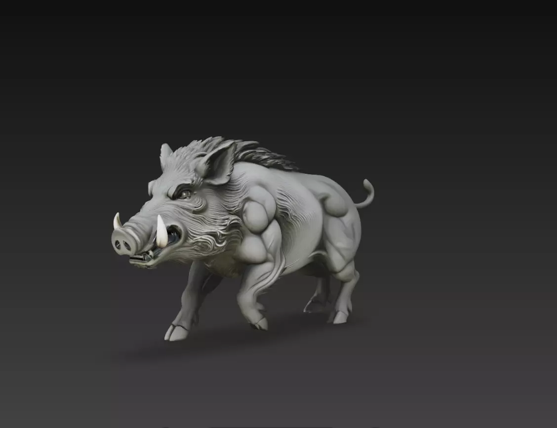 Detailed Wild Boar Animal Sculpture STL Model 3D print model