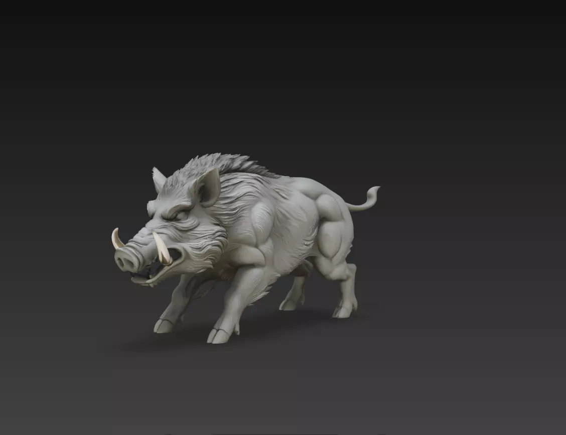 Realistic Wild Boar Animal Sculpture STL Model 3D print model