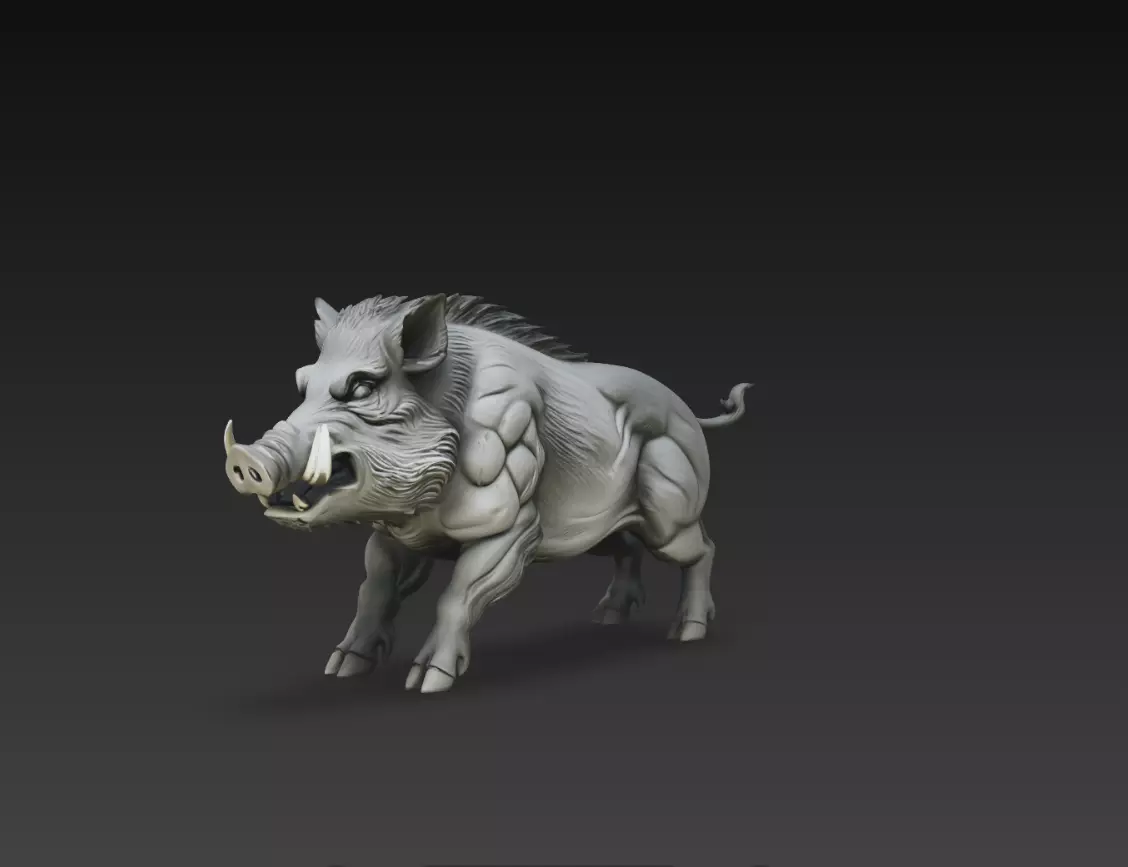 Aggressive Wild Boar Animal Sculpture STL Model 3D print model