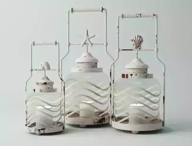 Frosted Globe Shell Lantern Set 3D model