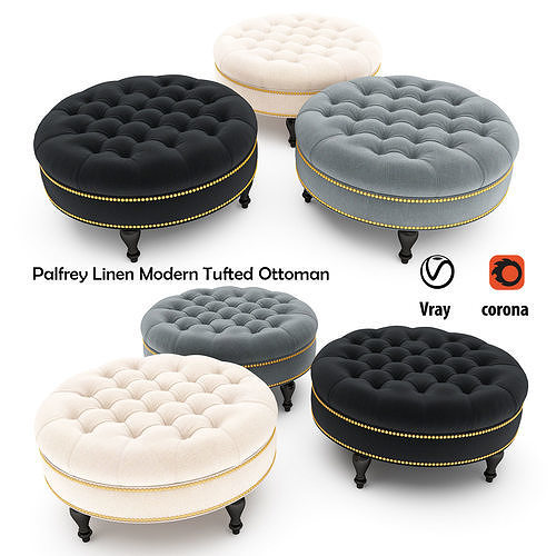 Palfrey Linen Modern Tufted Ottoman Low-poly 3D model