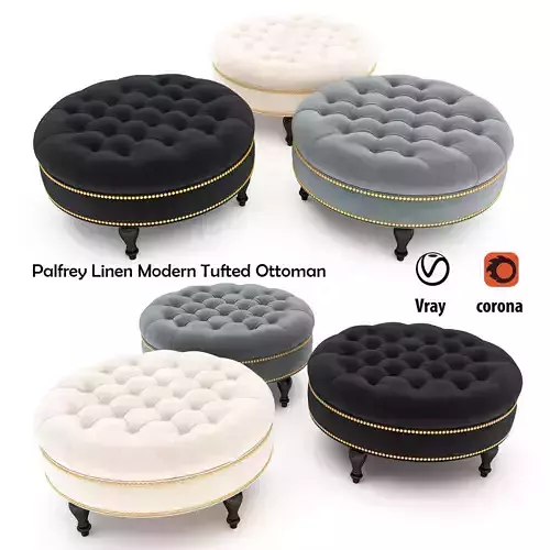 Palfrey Linen Modern Tufted Ottoman Low-poly 3D model