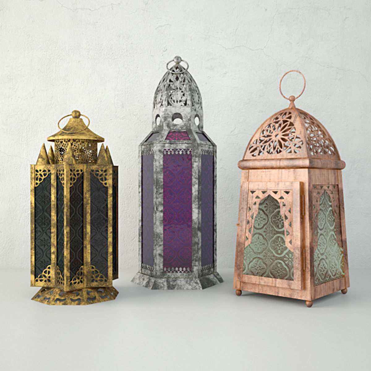 Metal Moroccan Lanterns 3D model_1