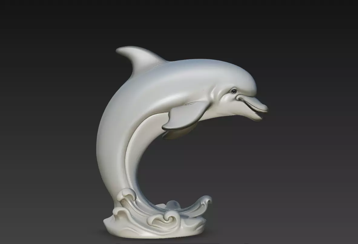 Dolphin Jumping Wave Sculpture Realistic Marine Animal STL 3D print model