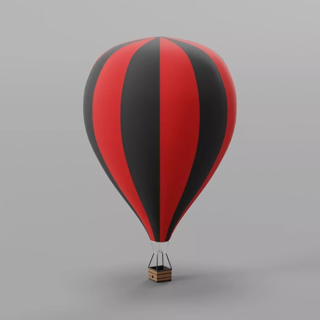 Red black hot air ballon Low-poly 3D model