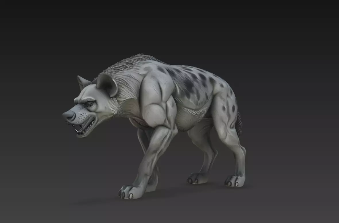 Hyena Sculpture Aggressive Pose Wild Animal 3D Model STL 3D print model