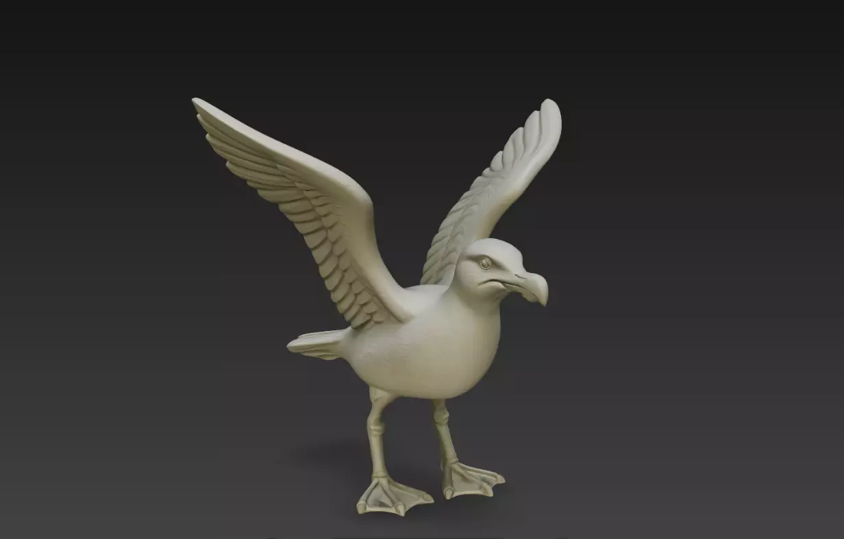 Aggressive Seagull Open Wings Attack Pose Bird STL 3D print model