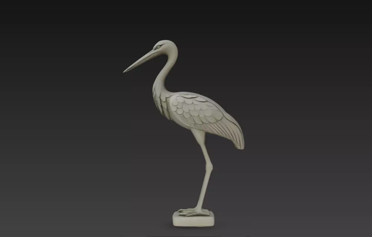 Standing Crane Side View Realistic Long Neck Bird STL 3D print model