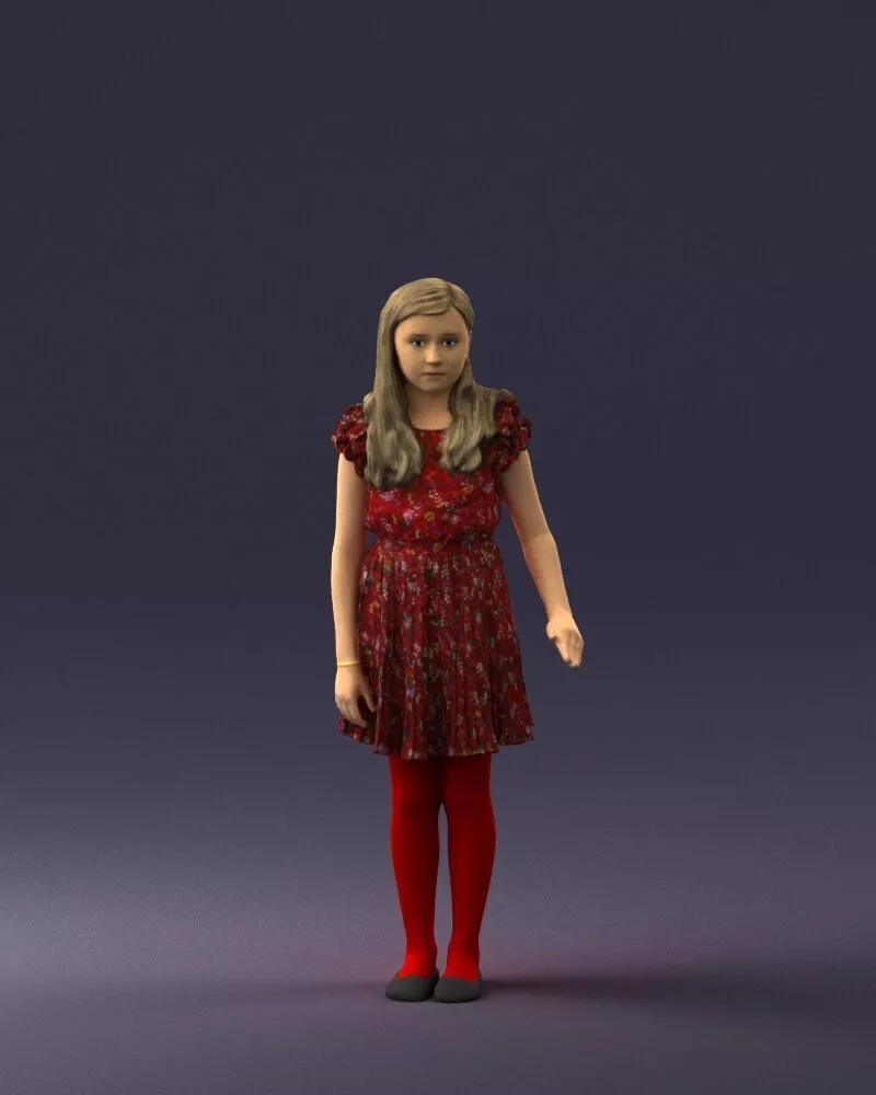 000613 Realistic Girl Floral Dress Red Tights High Poly 3D Model 3D model