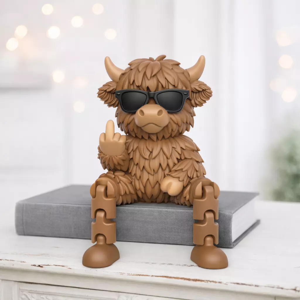 Flexi Highland Cow Articulated Middle Finger Figure 3D print model