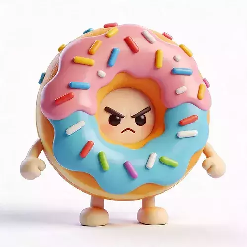 Cute But Angry Chibi Donut Mascot 3D Character