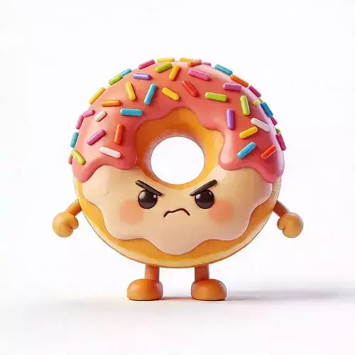 Cute But Angry Chibi Donut Mascot 3D