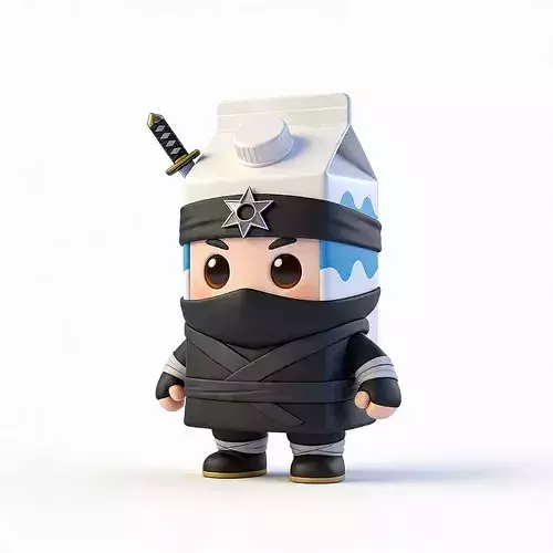Cute Chibi Ninja Milk Carton Mascot 3D Character