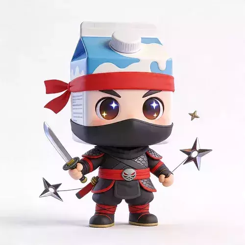  Chibi Ninja Milk Carton Mascot 3D Character