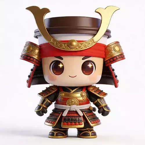 Cute Chibi Samurai Coffee Cup Mascot 3D Character
