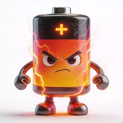 High-Energy Angry Battery Chibi Mascot 3D Character