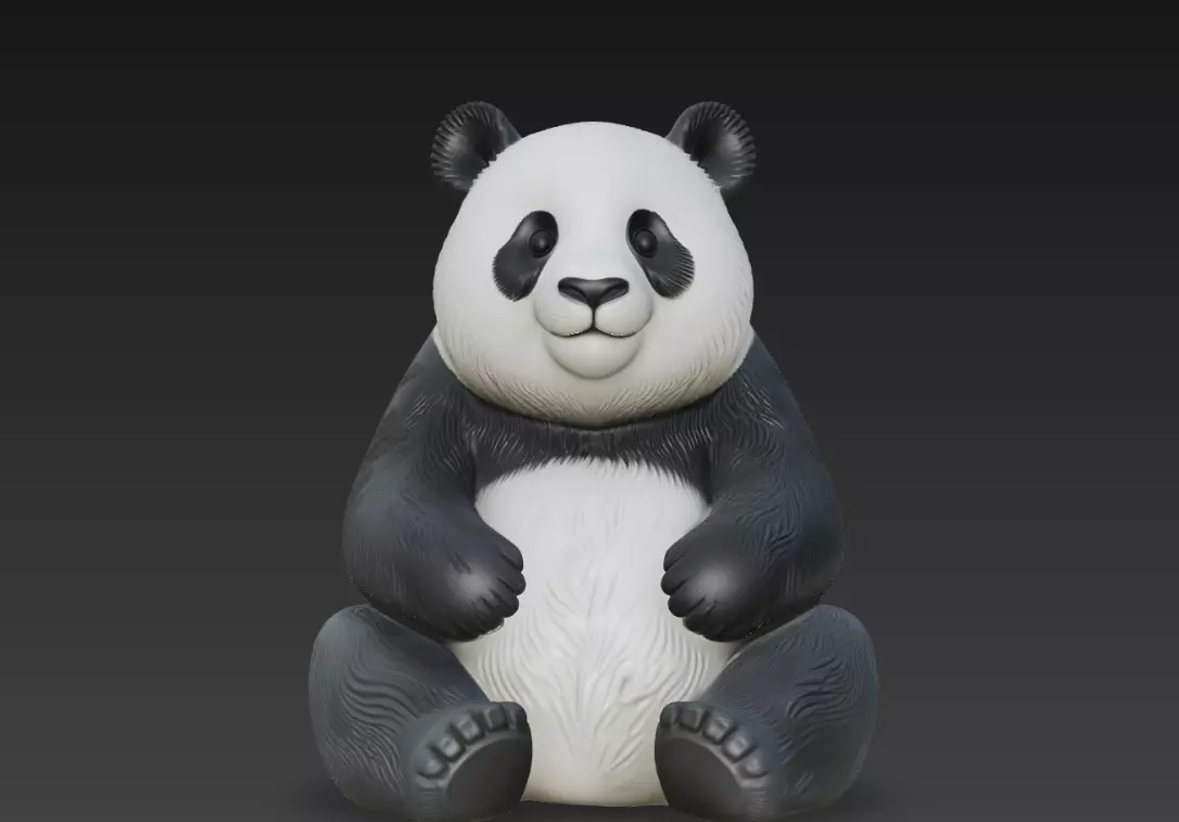 Cute Panda Sitting Cartoon Style Animal Sculpture 3D Print STL 3D print model