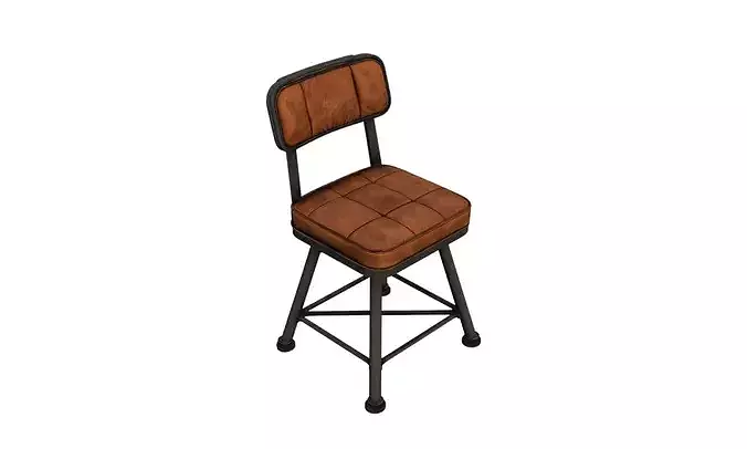 Industrial Chair Vintage Metal Leather Seat 3D model 2