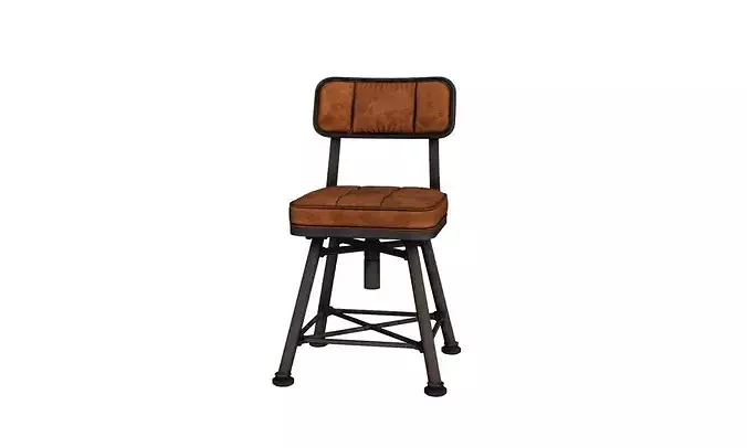 Industrial Chair Vintage Metal Leather Seat 3D model 3