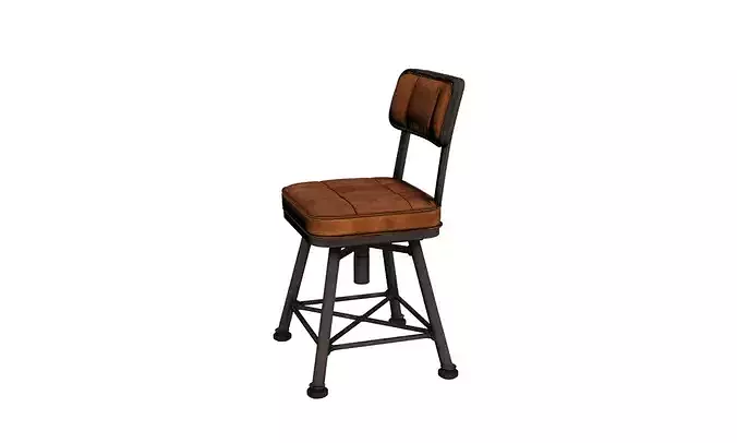 Industrial Chair Vintage Metal Leather Seat 3D model 4