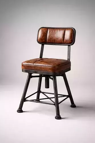 Industrial Chair Vintage Metal Leather Seat 3D model