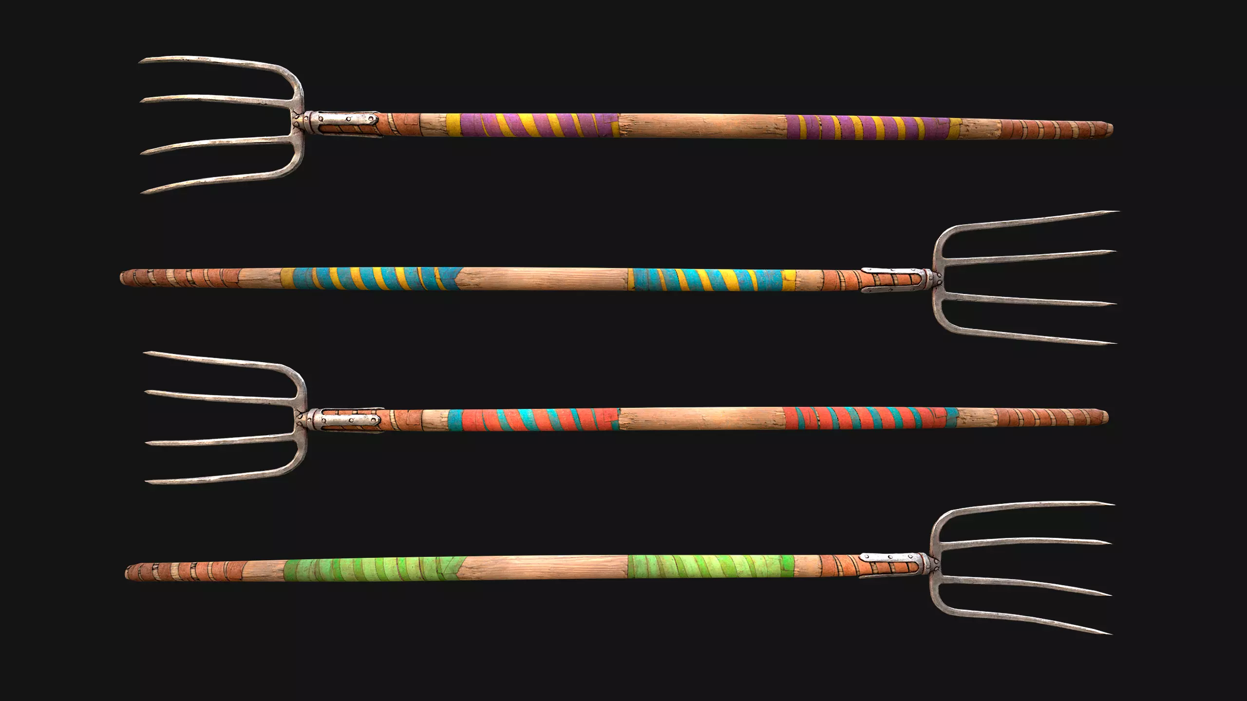Medieval Wooden Pitchfork Trident Armory Farm Tools Low-poly 3D model