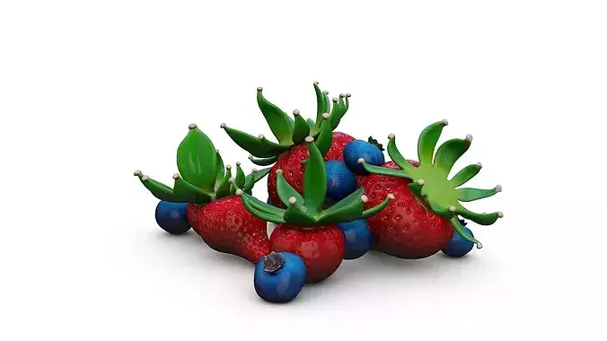 Strawberries and Blueberries - Set 2 - High Poly 3D print model 4