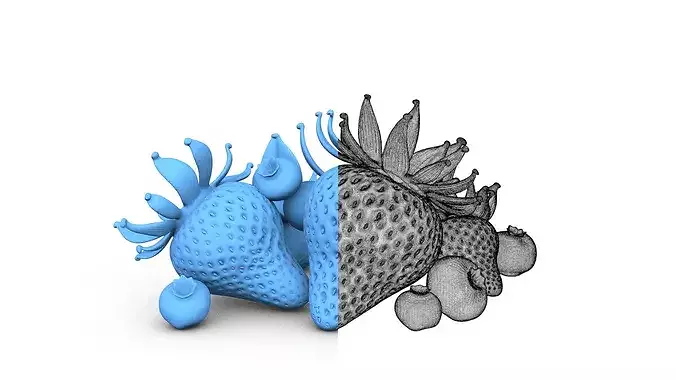 Strawberries and Blueberries - Set 2 - High Poly 3D print model 6