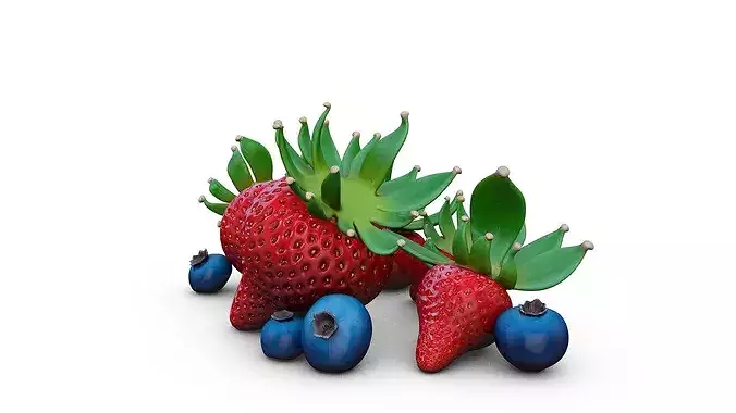 Strawberries and Blueberries - Set 2 - High Poly 3D print model 3