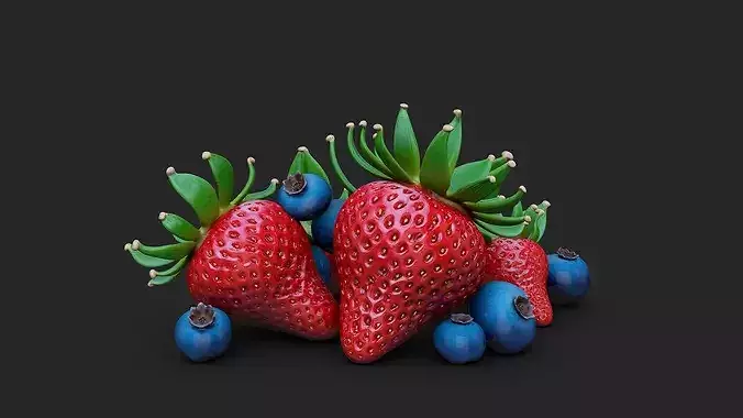 Strawberries and Blueberries - Set 2 - High Poly 3D print model